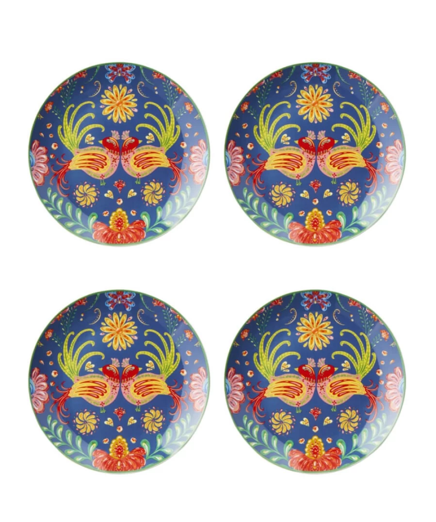Joe Browns Set Of 4 Multi-Colored Folk Floral Decorative Side Plates