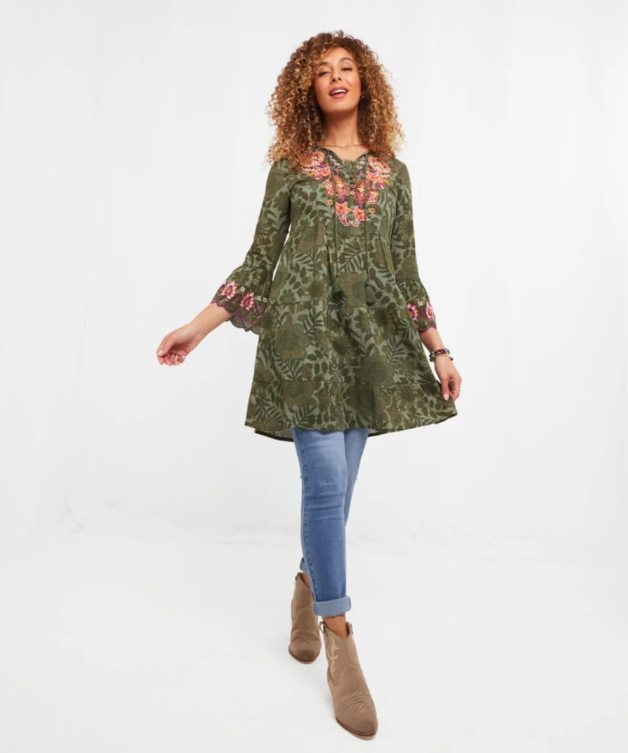 Joe Browns Women's Green Embroidered Tunic - Elegant Boho Chic Top