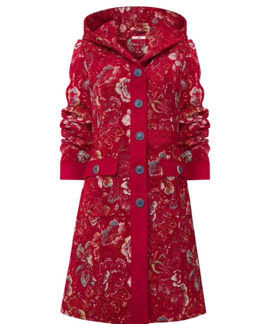 Joe Browns Women's Stunning Red Multi Hooded Coat - Elegant Winter Outerwear