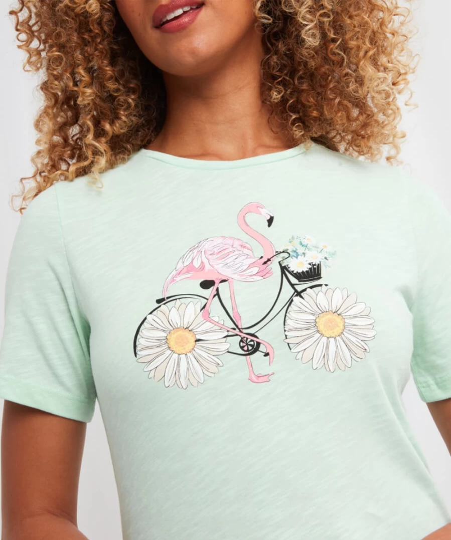 "Joe Browns Women's Green Fancy Flamingo Graphic Tee"