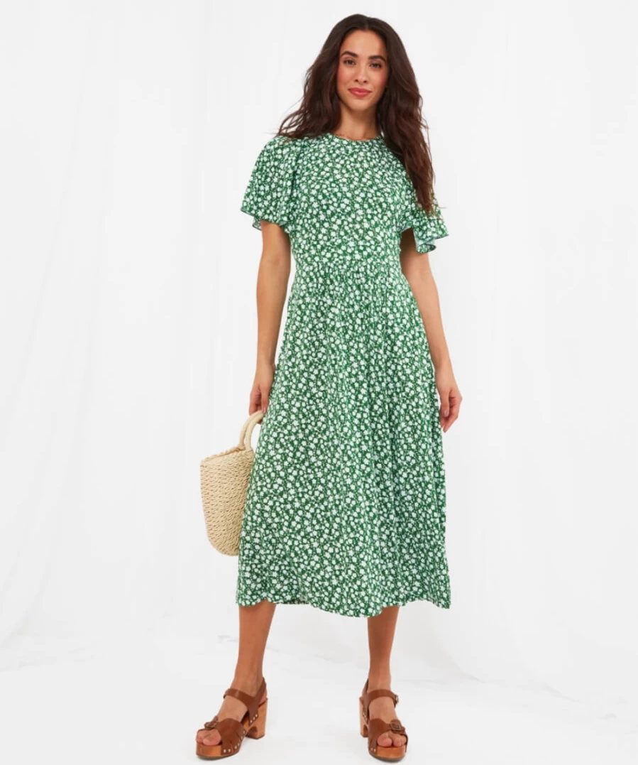 Joe Browns Women's Green Ditsy Floral Dress - Nancy Style Boho Chic Summer Outfit