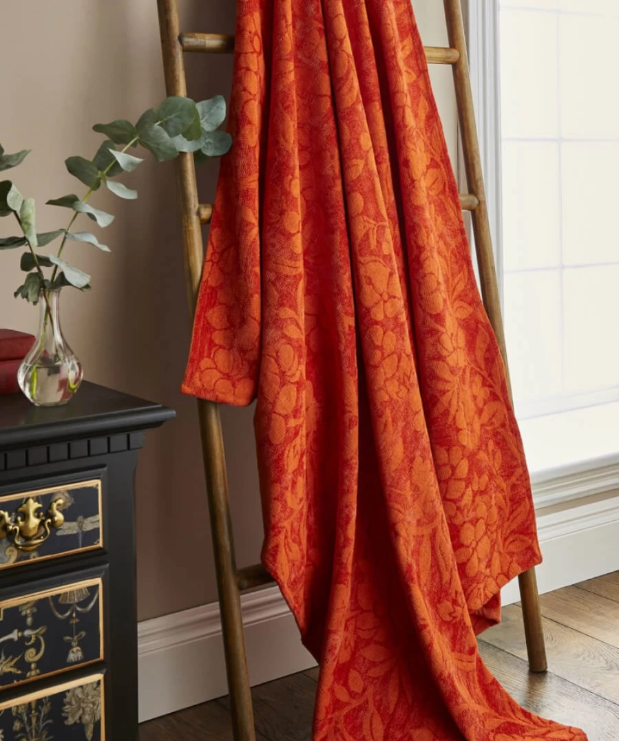 Joe Browns Orange Jacquard Floral Throw - Elegant Decorative Blanket for Home Decor