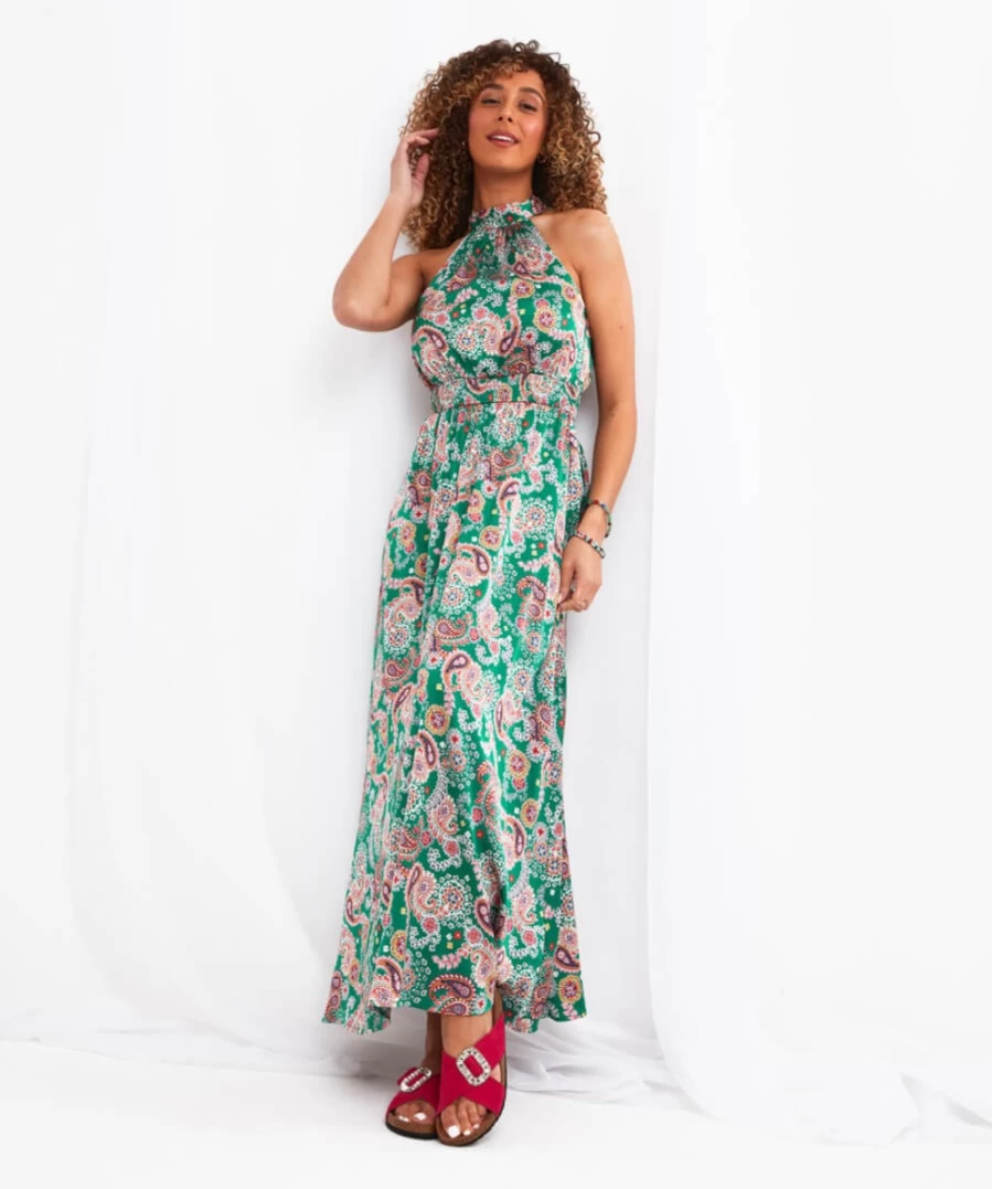 Joe Browns Women's Green Halterneck Dress - Elegant Marni Style Summer Outfit