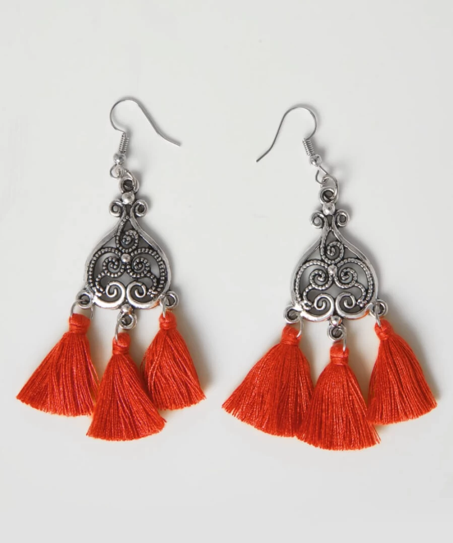 Joe Browns Orange Temple Tree Tassel Earrings for Women - Boho Chic Dangle Earrings