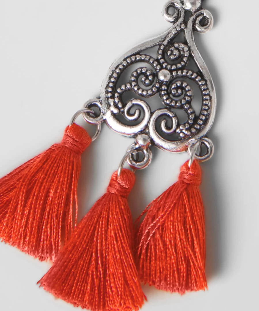 Joe Browns Orange Temple Tree Tassel Earrings for Women - Boho Chic Dangle Earrings