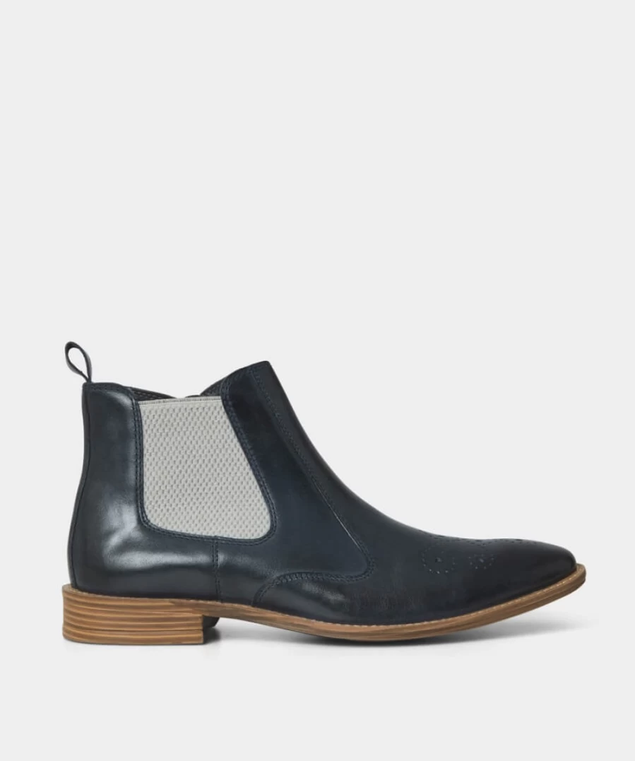 Joe Browns Men's Shark Blue Premium Leather Chelsea Boots