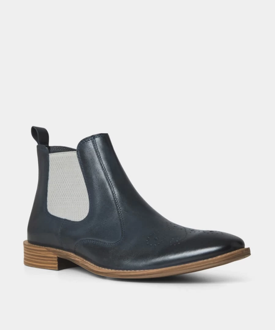 Joe Browns Men's Shark Blue Premium Leather Chelsea Boots
