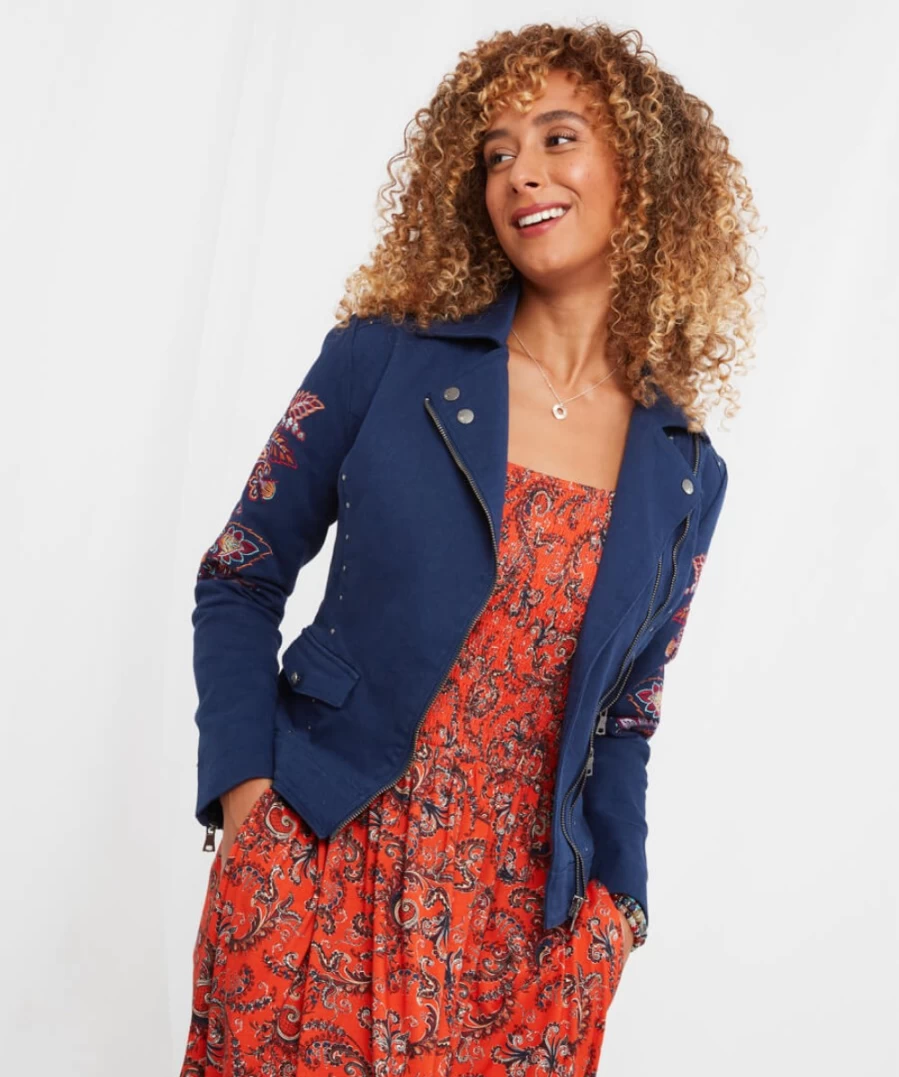 Joe Browns Women's Blue Statement Boutique Biker Jacket | Stylish Motorcycle Jacket