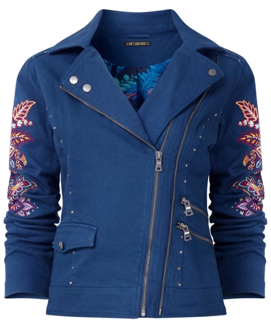 Joe Browns Women's Blue Statement Boutique Biker Jacket | Stylish Motorcycle Jacket