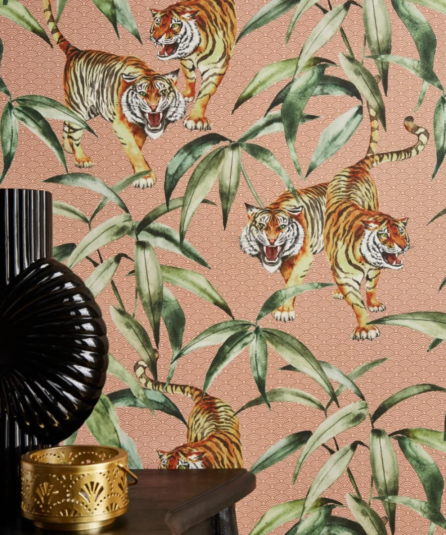 "Joe Browns Blush Terrific Tiger Wallpaper – Stripe Pattern Peel & Stick"
