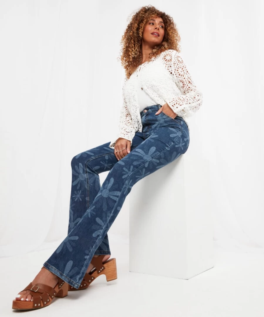 Joe Browns Women's Blue Happy Flower Jeans - Floral Denim Pants for Women