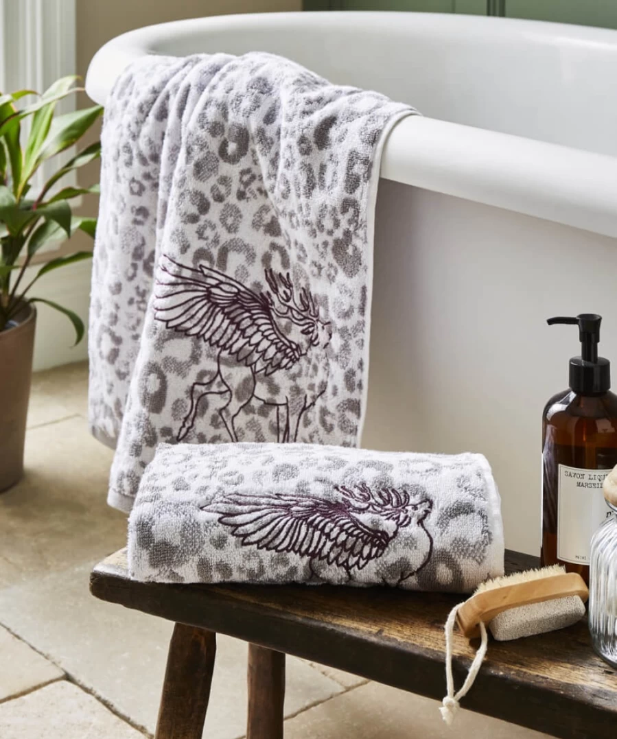 Joe Browns Silver Embroidered Leopard Print Luxury Bath Towel