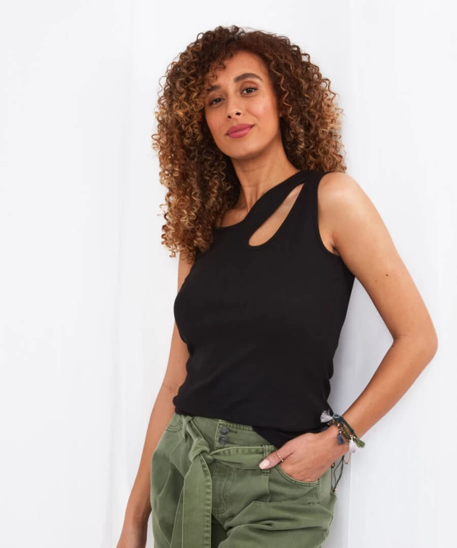 Joe Browns Women's Black Cutaway Rib Vest - Stylish Sleeveless Top