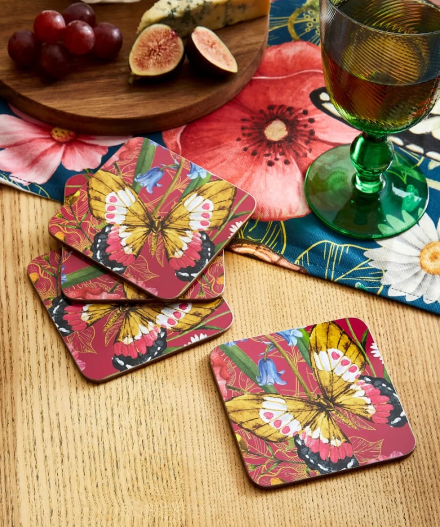 "Joe Browns Set Of 4 Multi-Colored Butterfly Coasters – Elegant & Stylish Drink Protectors"