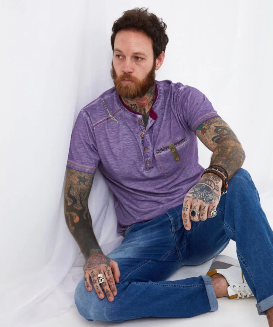 Joe Browns Men's Lilac Carefree Henley Shirt
