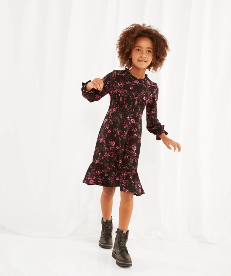 Joe Browns Kids Black Floral Jersey Dress - Pretty Floral Print Summer Dress for Girls