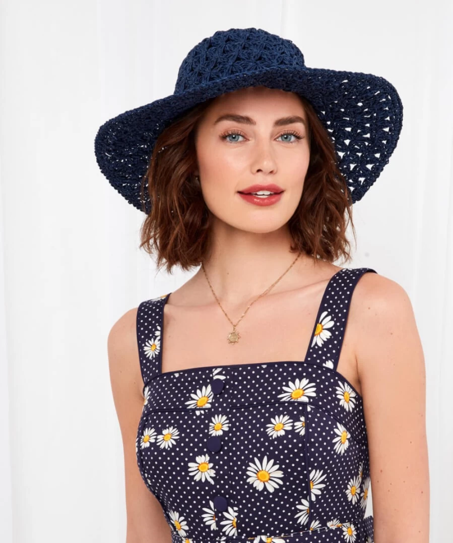 "Joe Browns Women's Dark Blue Chic Crochet Summer Hat – Stylish Beach Accessory"