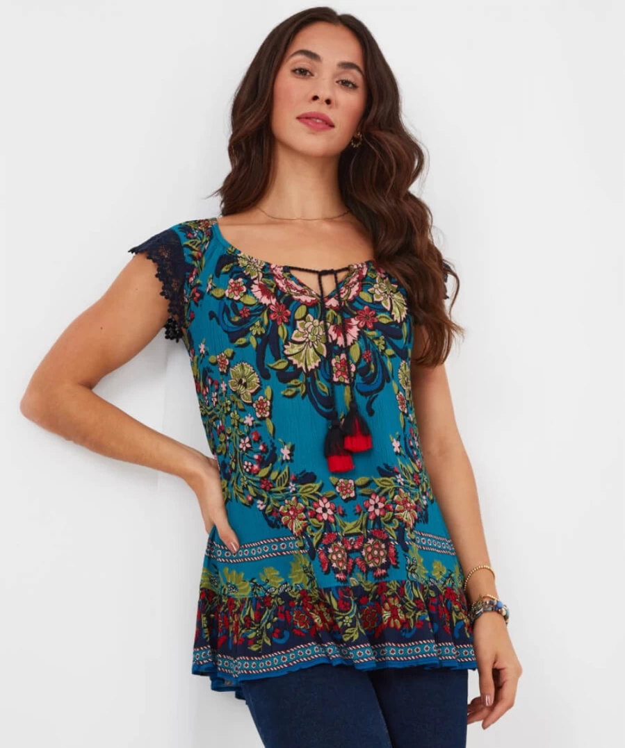 Joe Browns Women's Blue Boho Belle Top - Stylish Bohemian Blouse for Women