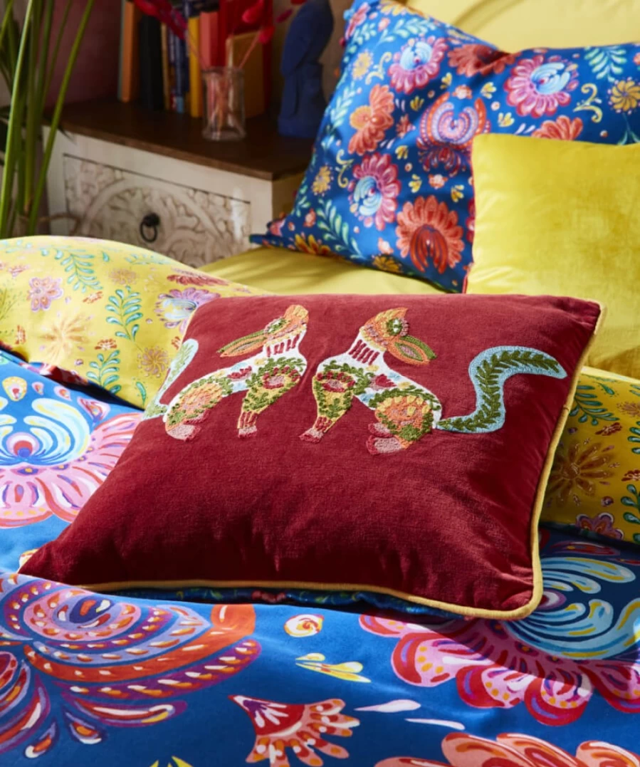 Joe Browns Multi-Colored Folk Fox Crewel Embroidery Cushion Cover
