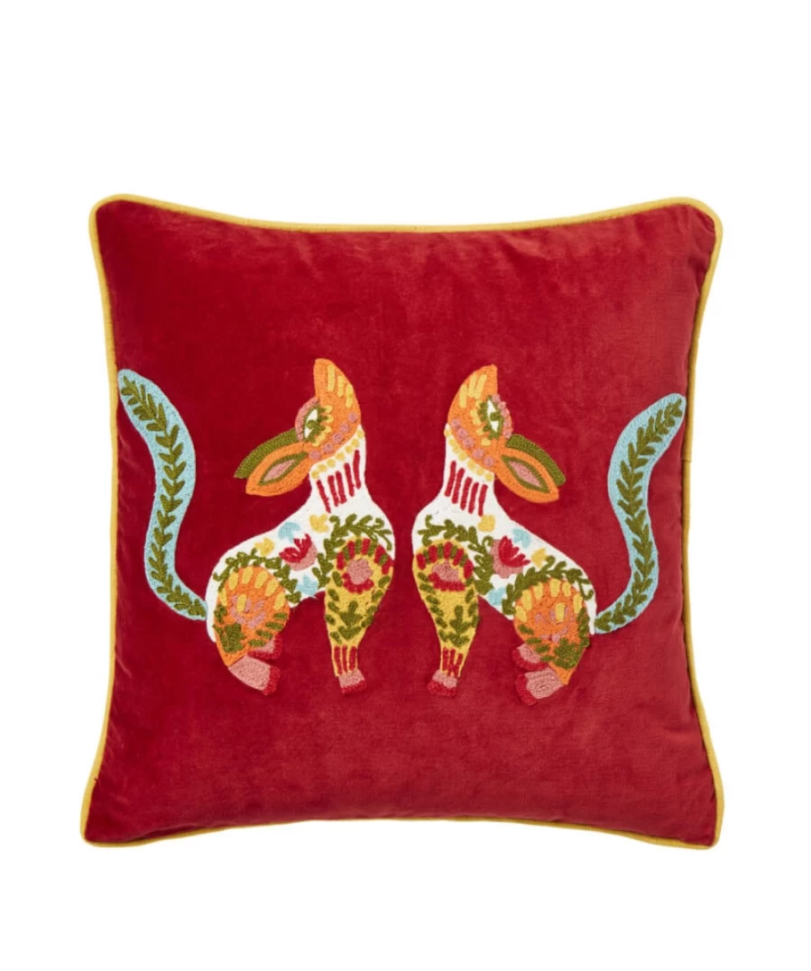 Joe Browns Multi-Colored Folk Fox Crewel Embroidery Cushion Cover