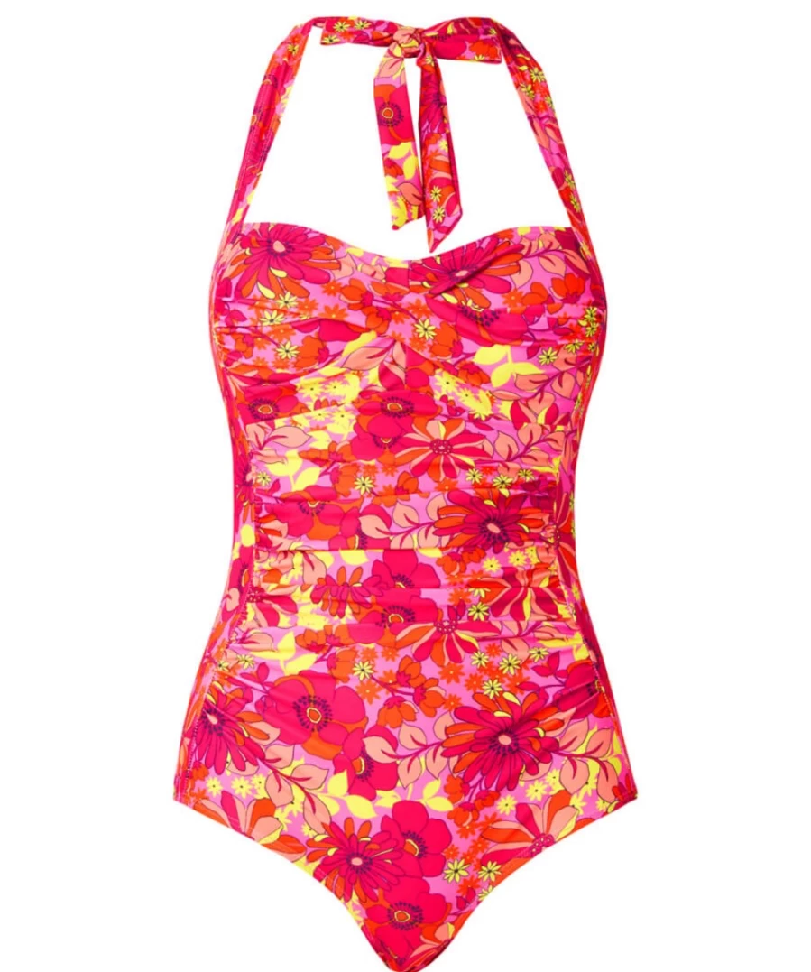 Joe Browns Women's Floral Festival Retro Swimsuit - Pink Multi Print Vintage Inspired Bathing Suit