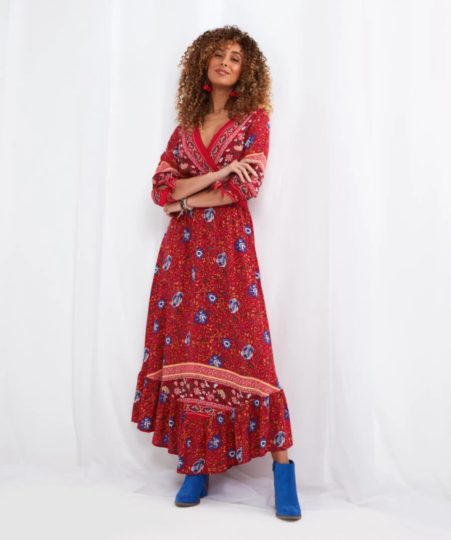 Joe Browns Women's Red Becca Boho Dress - Flowy Bohemian Style Summer Dress