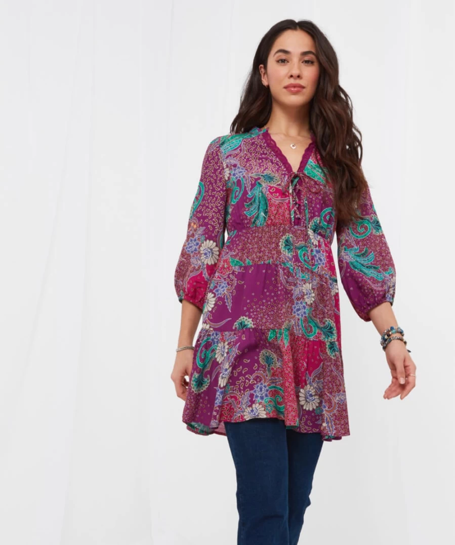 Joe Browns Women's Festival Vibes Multi-Color Bohemian Tunic Top for Casual Wear
