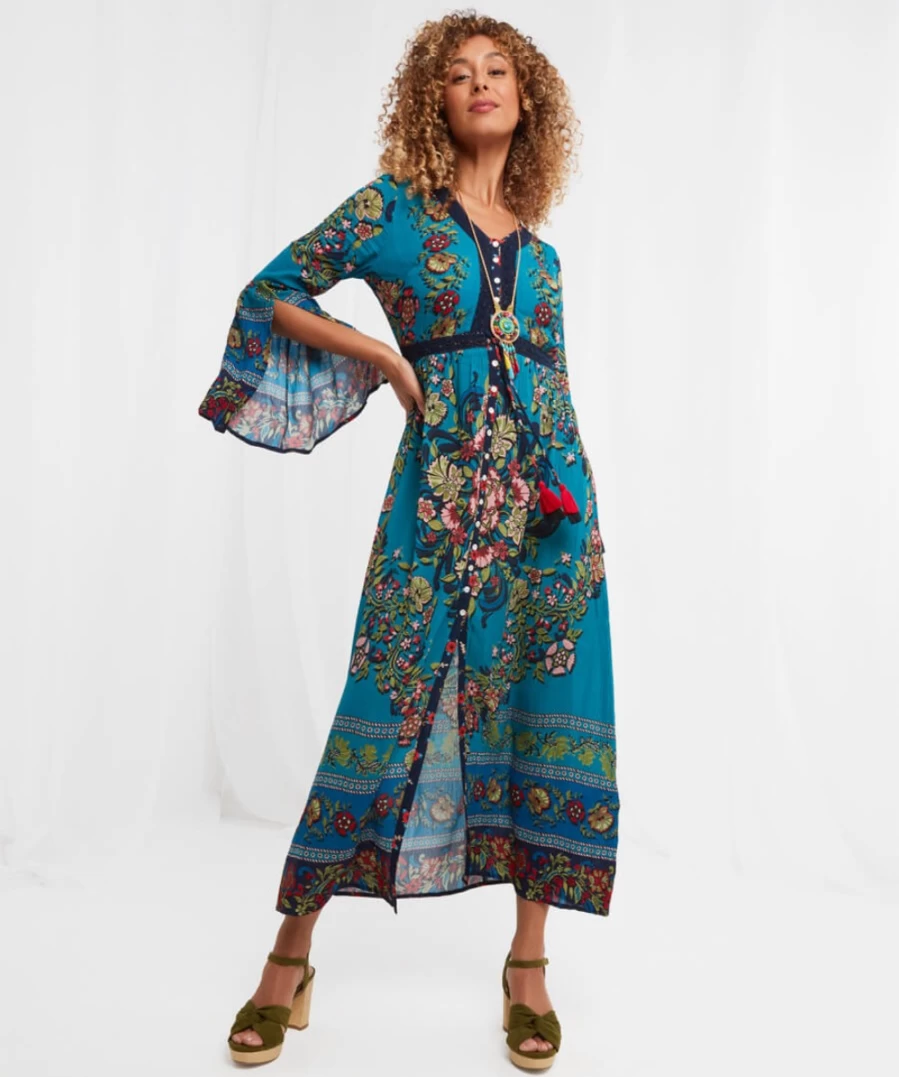 Joe Browns Women's Marnie Boho Dress in Blue - Flowy Bohemian Style
