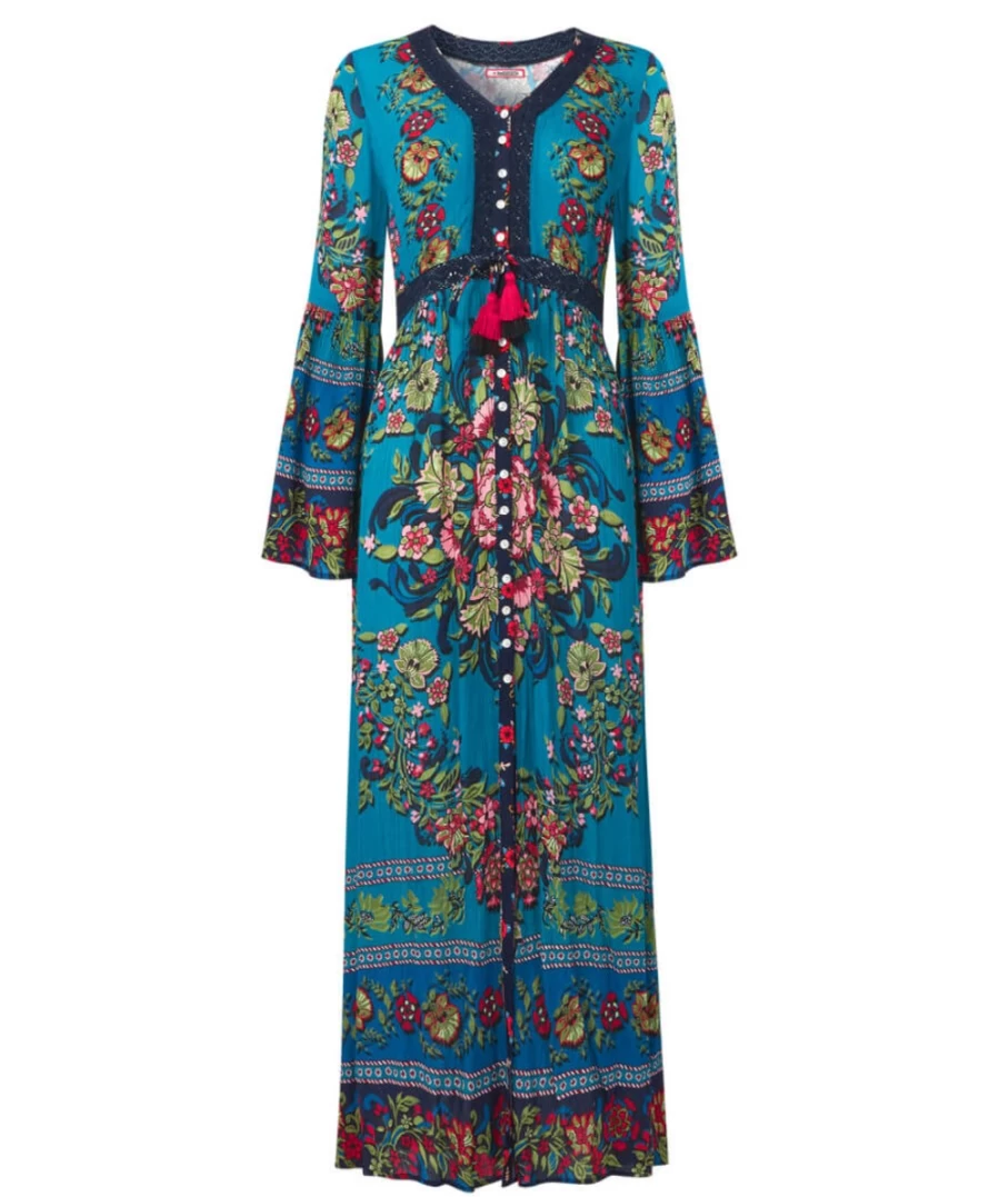 Joe Browns Women's Marnie Boho Dress in Blue - Flowy Bohemian Style
