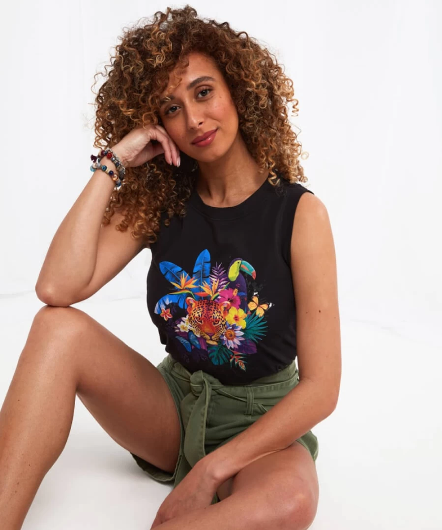 Joe Browns Women's Black Tropical Print Graphic Vest