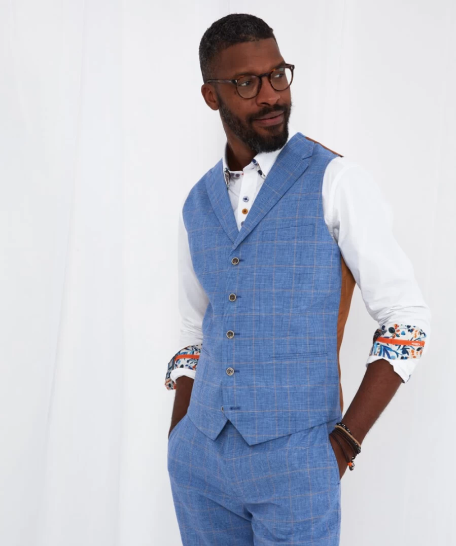 "Joe Browns Men's Blue Check Waistcoat – Stylish Sensational Design"