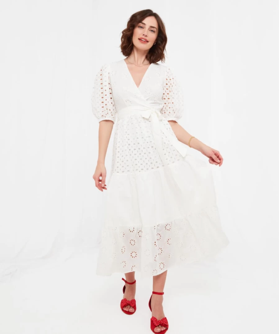 Joe Browns Women's White Bonnie Broderie Dress - Floral Embroidered Summer Dress