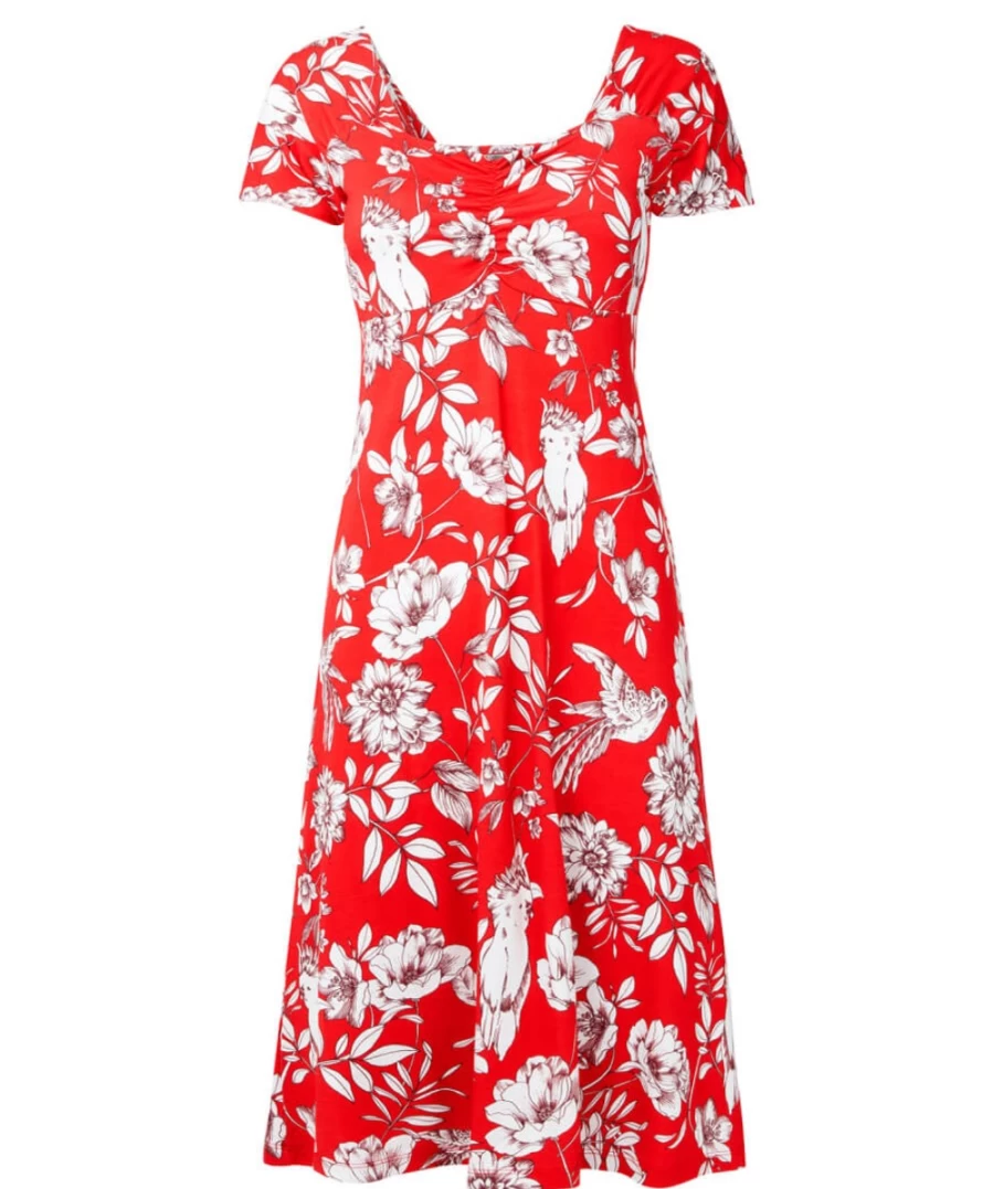 Joe Browns Women's Red Birdie Jersey Dress - Stylish Casual Summer Dress