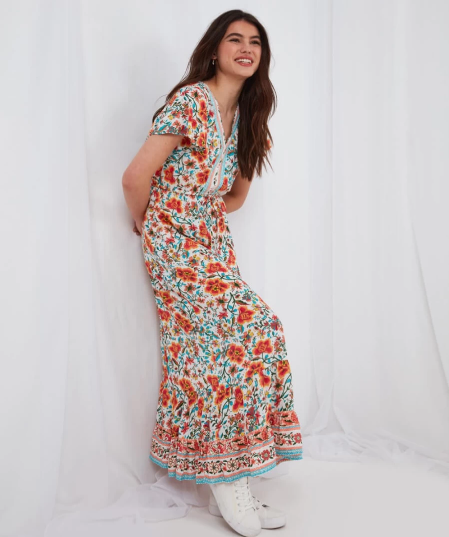 Joe Browns Women's Boho Belle Summer Dress - Multi Color Floral Bohemian Style