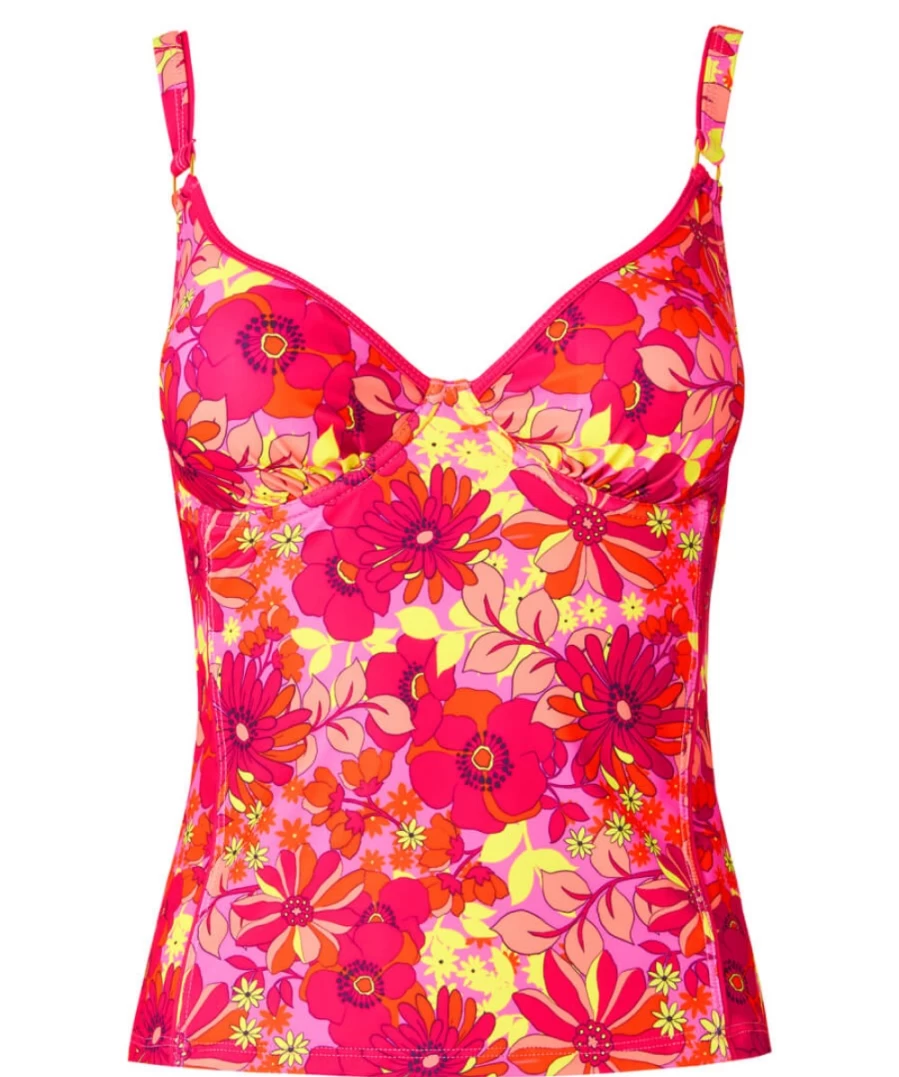Joe Browns Women's Pink Multi Floral Retro Tankini Top - Vintage Swimwear for Women