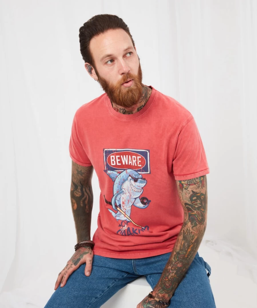 Joe Browns Men's Coral Pool Shark Graphic Tee - Stylish Casual T-Shirt