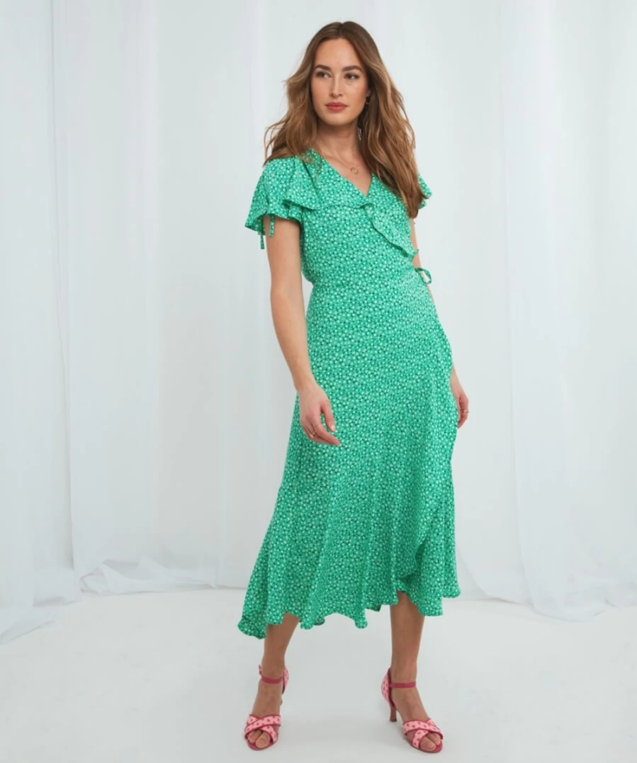 Joe Browns Women's Green Francesca Frill Dress - Floral Bohemian Style Summer Dress