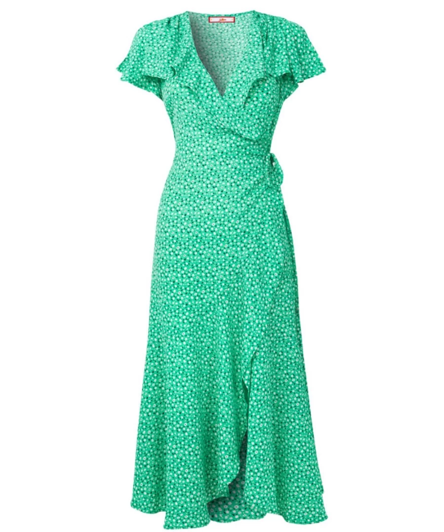 Joe Browns Women's Green Francesca Frill Dress - Floral Bohemian Style Summer Dress