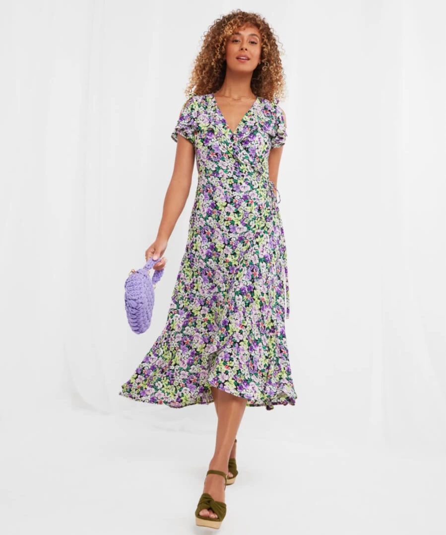 Joe Browns Women's Black Francesca Frill Dress - Elegant Floral Lace Design