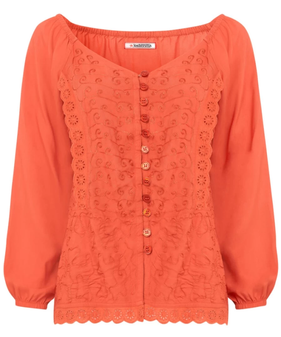 Joe Browns Women's Orange Embroidered Elegance Top - Stylish Floral Design Casual Blouse