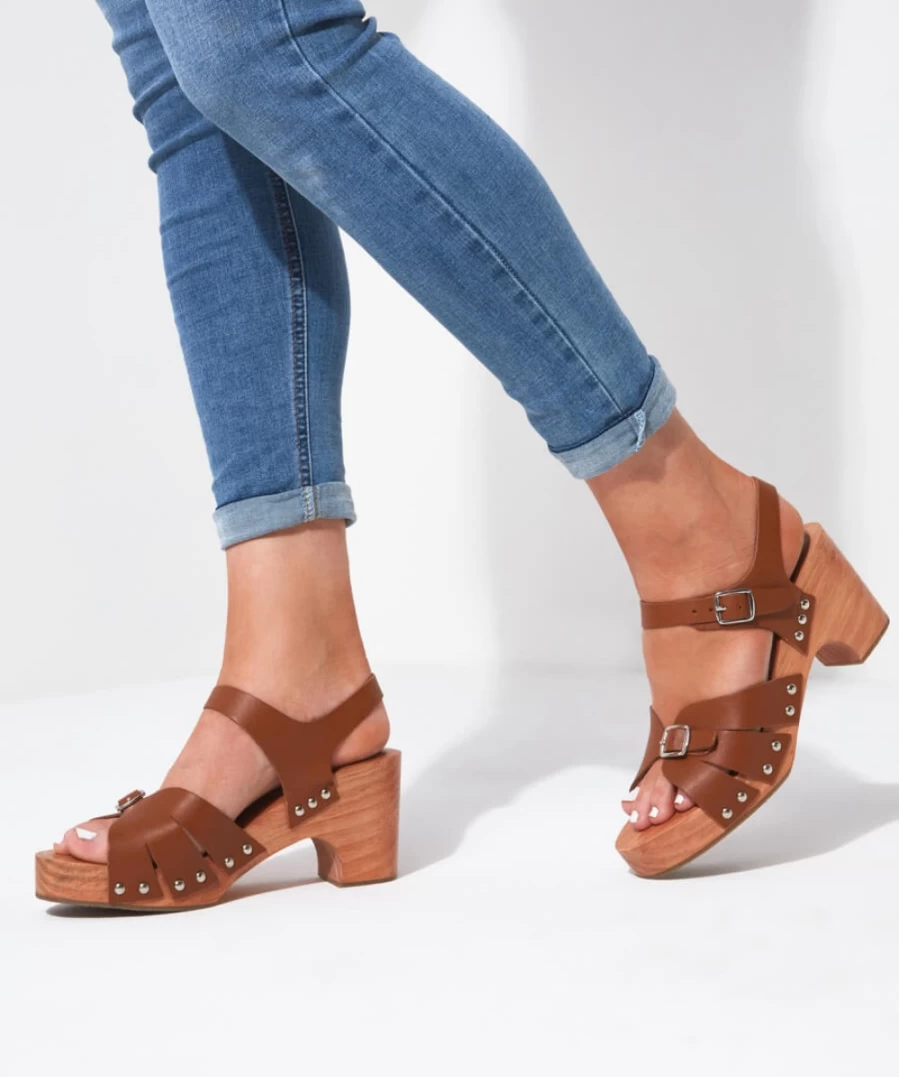 Joe Browns Women's Tan Leather Clog Shoes - Sollar Bay Comfortable Slip-Ons