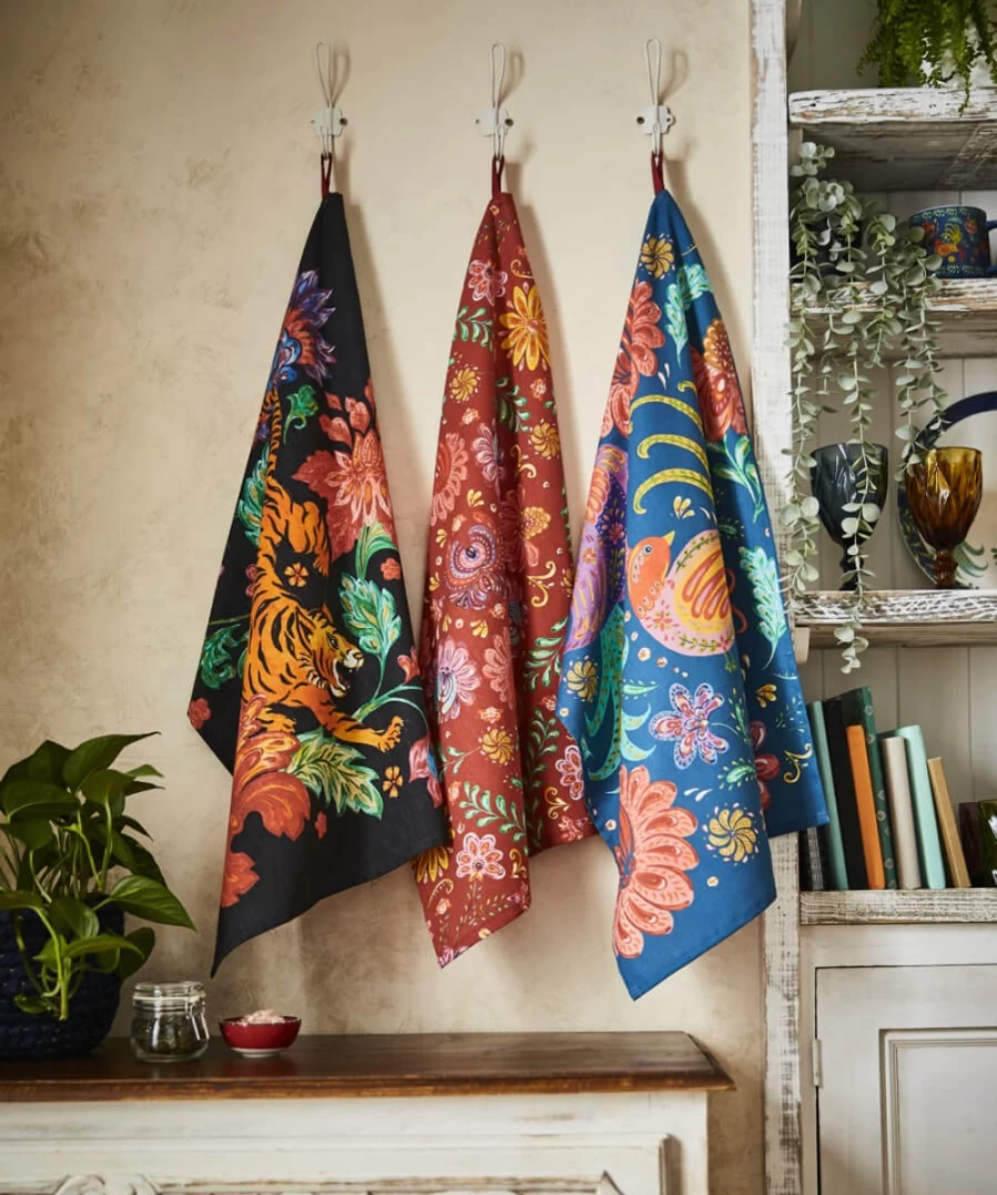 Joe Browns Folk Floral Tea Towels Set Of 3 - Multi Color Kitchen Towels