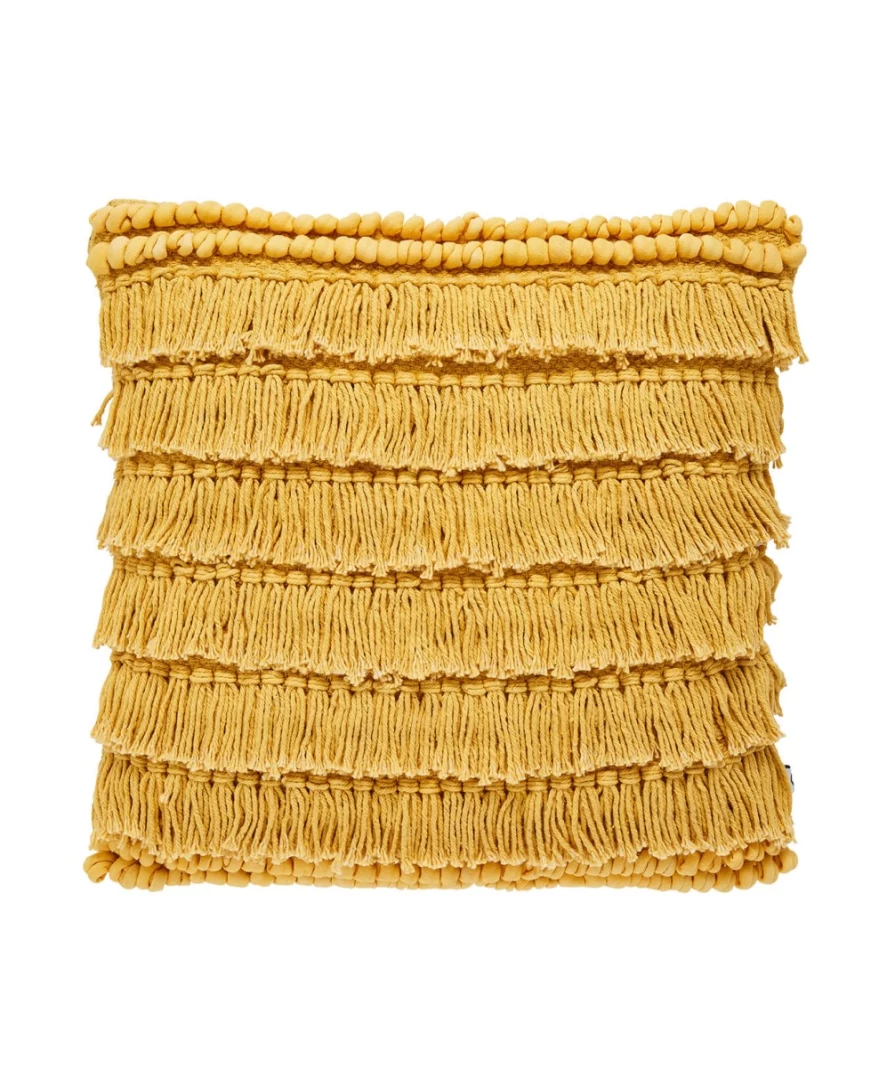 Joe Browns Ochre Cotton Fringe Cushion - Bohemian Decorative Throw Pillow