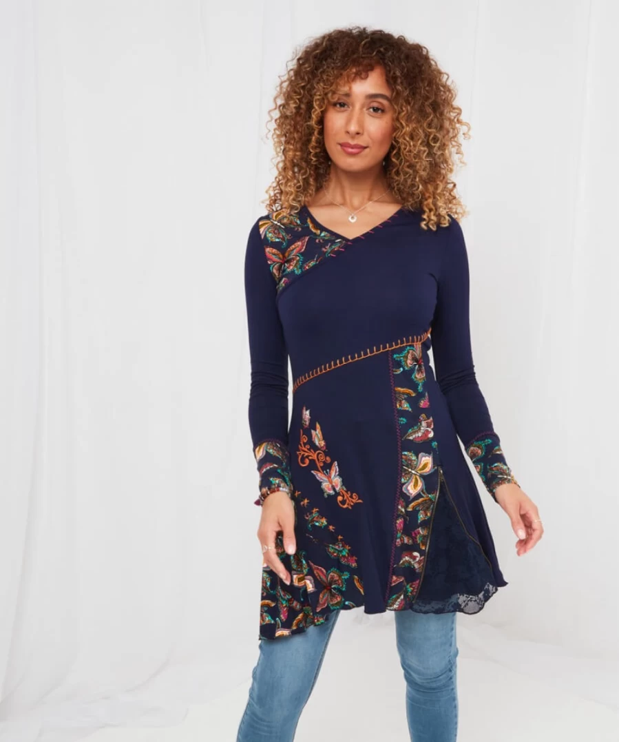 Joe Browns Women's Navy Butterfly Print Tunic - Elegant Floral Blouse
