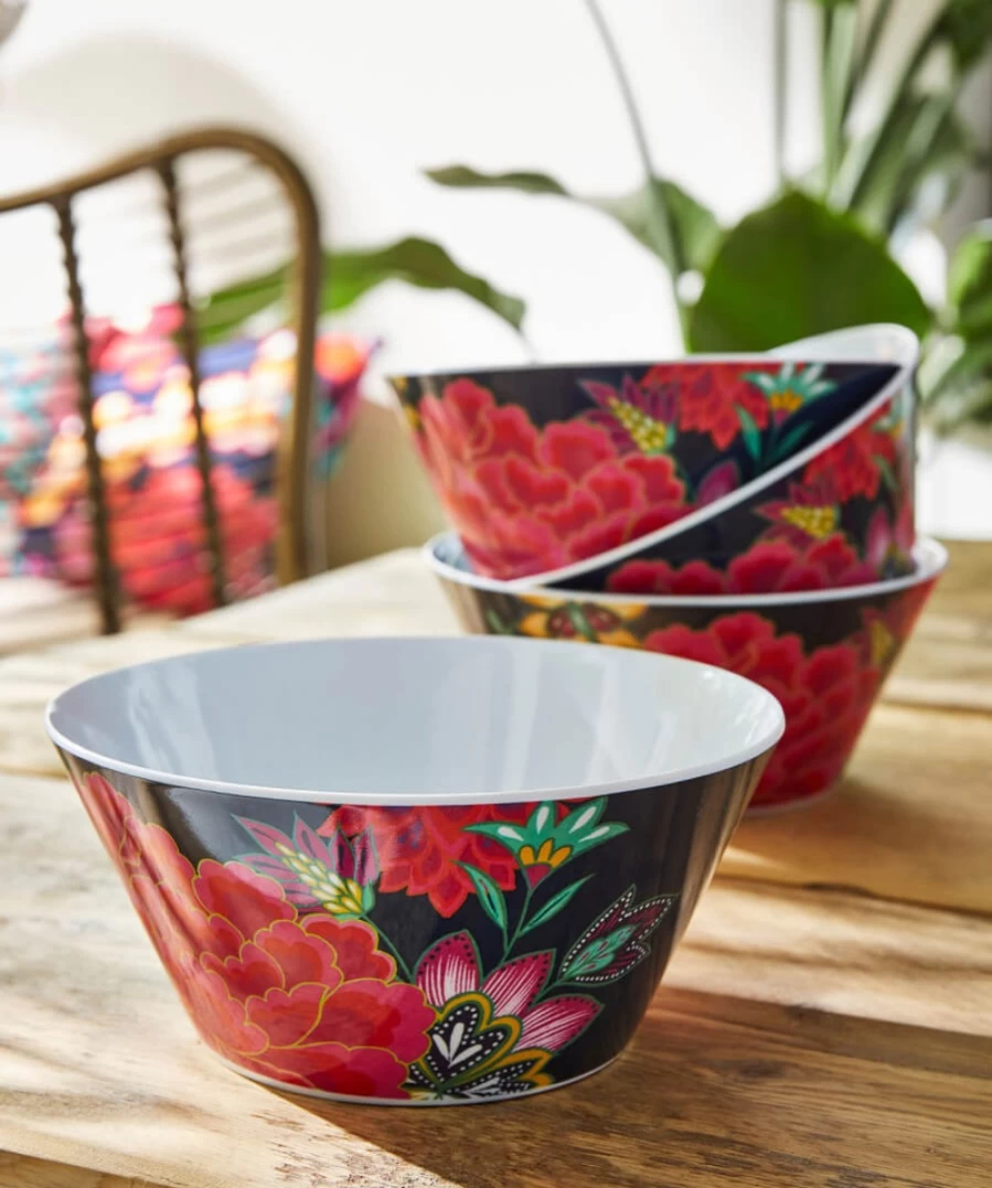 Joe Browns 4-Piece Multi-Colored Melamine Picnic Bowl Set - Vibrant & Durable Outdoor Dining Dishes